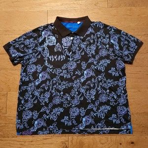 Robert Graham Black and Blue Floral Polo Shirt